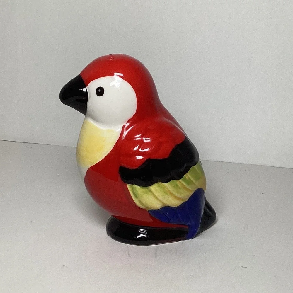 Ceramic Parrot Bird Salt Pepper Shaker Single Red Yellow Tropical Macaw Figurine